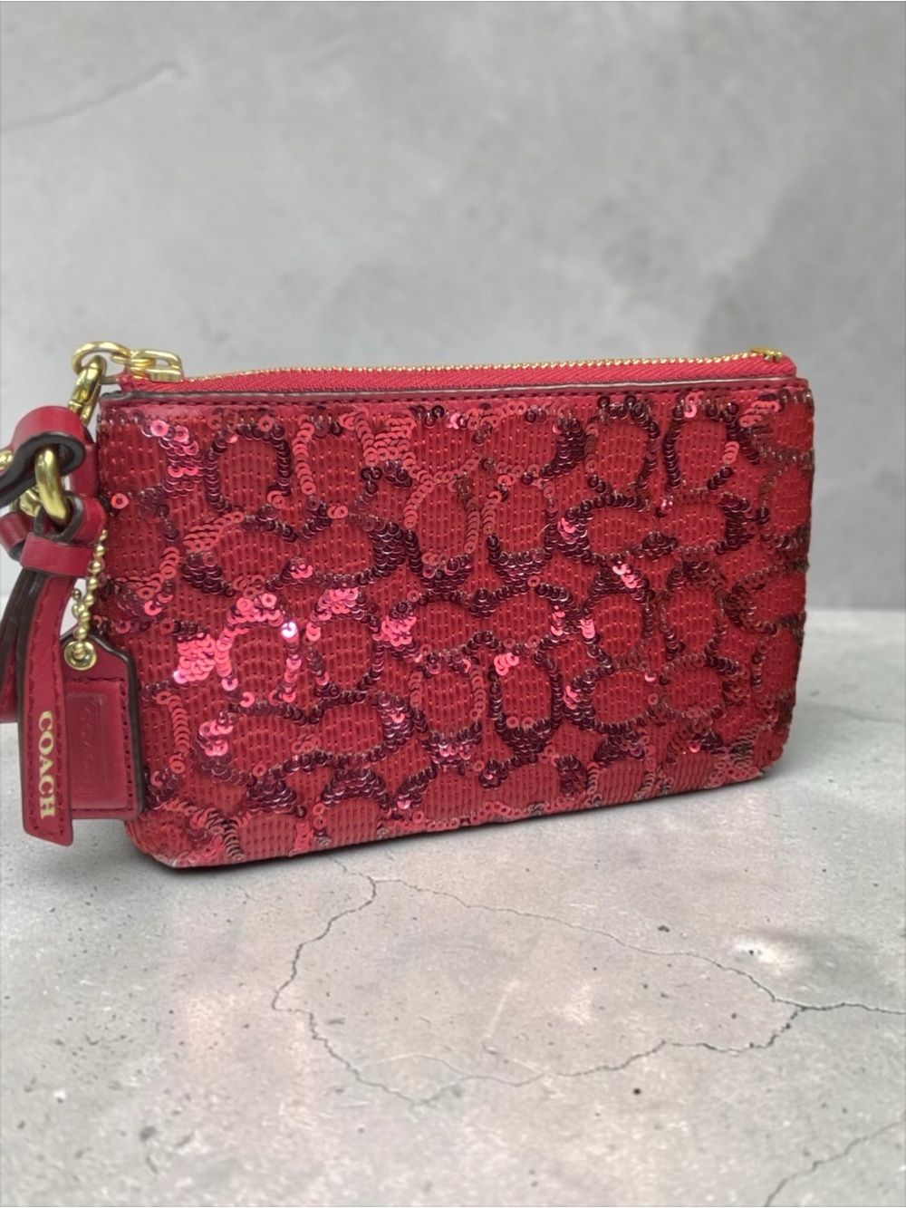 Coach Special Occassion Red Sequin Wristlet Clutch Wallet